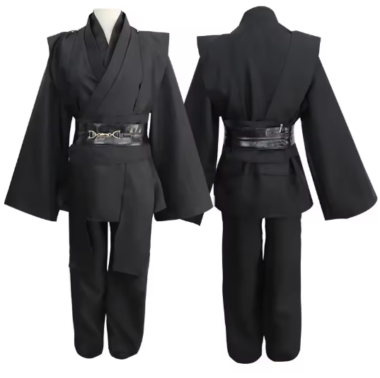 Black Hooded Robe Cosplay Set | Tunic, Belt & Pants