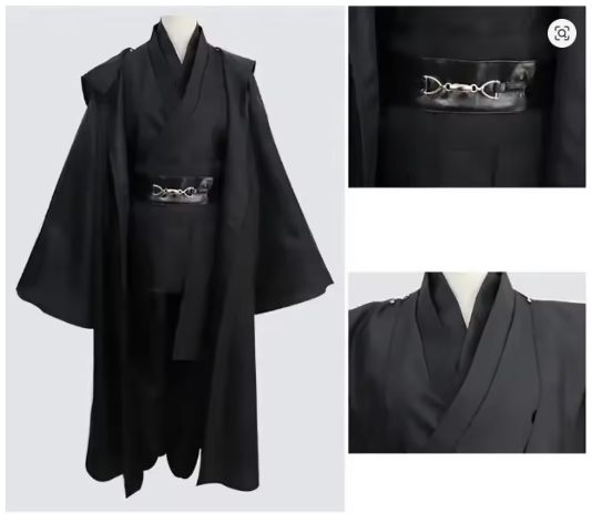 Black Hooded Robe Cosplay Set | Tunic, Belt & Pants
